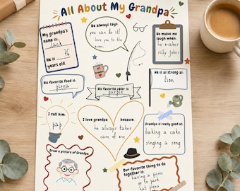 All About My Grandpa Printable, Kids Fill-In Questionnaire Worksheet, Father's Day Grandpa Keepsake Gift From Grandkids