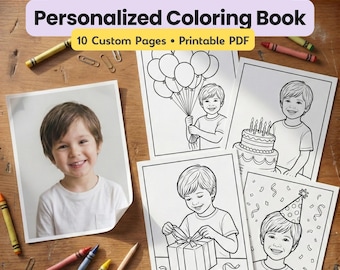 Custom Coloring Pages from Photo | Hand-Drawn Line Art Pack | Playful Keepsake Aesthetic | Birthday Printable Family Gift