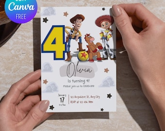 Editable Toy Story Birthday Invitation, Woody Jessie Invite, Kids Party Canva Template, Digital Download