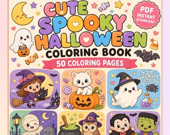 Printable Halloween Coloring Pages for Kids, Cute Kawaii Spooky Coloring Book, Fun Holiday Activity Sheets, PDF Instant Download