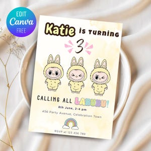 Editable Labubu Birthday Invitation, Labubu Birthday Invite, Labubu Party, Labubu Kids Party Invite, Editable in Canva, Instant Download