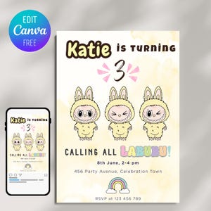 Labubu Birthday Party Invitation, Labubu Invite, Invitation Template, Printable Invite, Cute Monsters Printable Invitation, Instant Download