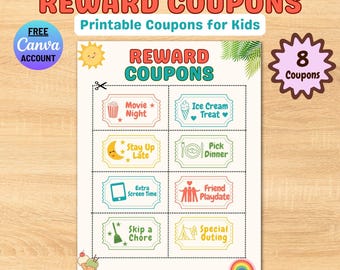 Coupons de récompense imprimables pour enfants, système de récompense de comportement Canva modifiable