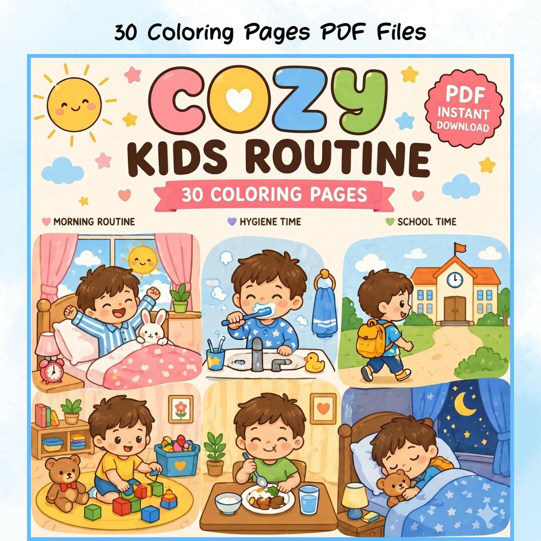 Kids Routine Coloring Book Printable, Boy Coloring Pages PDF, Daily ...