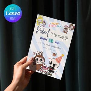 Editable Labubu Birthday Invite | Kids Digital Party Invitation | Labubu Invite | Instant Download | Labubu Party Invitation Template