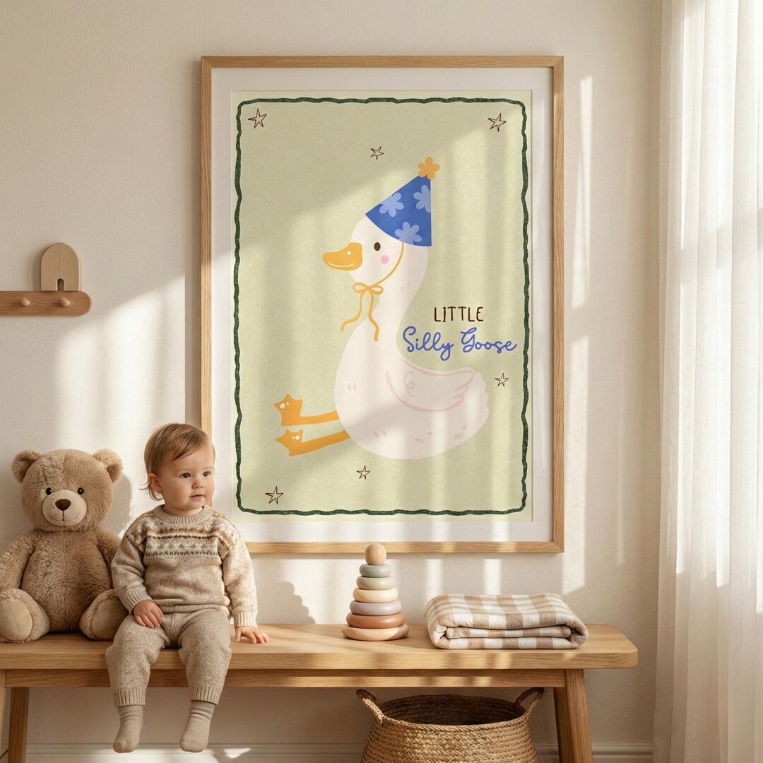 Silly Goose Print | Retro Dopamine Decor | Nursery Wall Art Gift ...