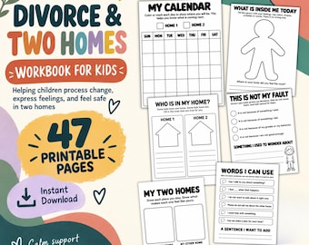 Divorce Worksheets for Kids, Separation Journal, Coping Skills, Two Homes Feelings Workbook