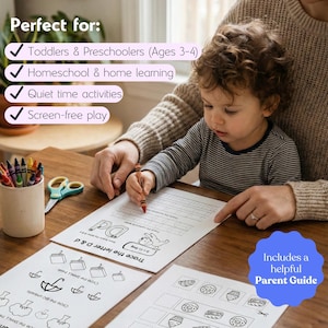 Preschool curriculum bundle cover image showing printable worksheets for age 3-4 homeschooling and kindergarten readiness.