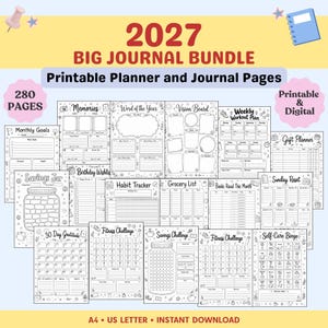 Bullet-Journal-Bundle 2027, druckbare Planer- und Journalseiten, Gewohnheitstracker, Selbstfürsorge, Sparen, Vision Board (Digitaler Download)
