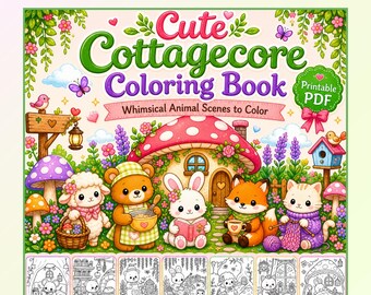 Cozy Cottagecore Coloring Pages | Whimsical Kawaii Animals | Printable PDF