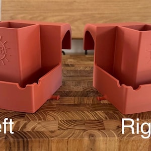 May include: Two terracotta-colored organizers with multiple compartments and a lower tray. Each organizer has the letters "B&B" inside a sunburst design. The word "Left" is below the left organizer, and "Right" is below the right organizer.