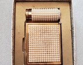 Vintatge Gold Tone Faux Pearls By Revelle Compact and Loose Make Up Lipstick Case 1950s Original Box Never Used