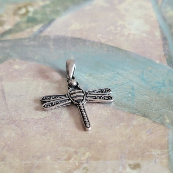 Vintage Sterling Silver 925 Dragonfly Pendant 199… - image 9