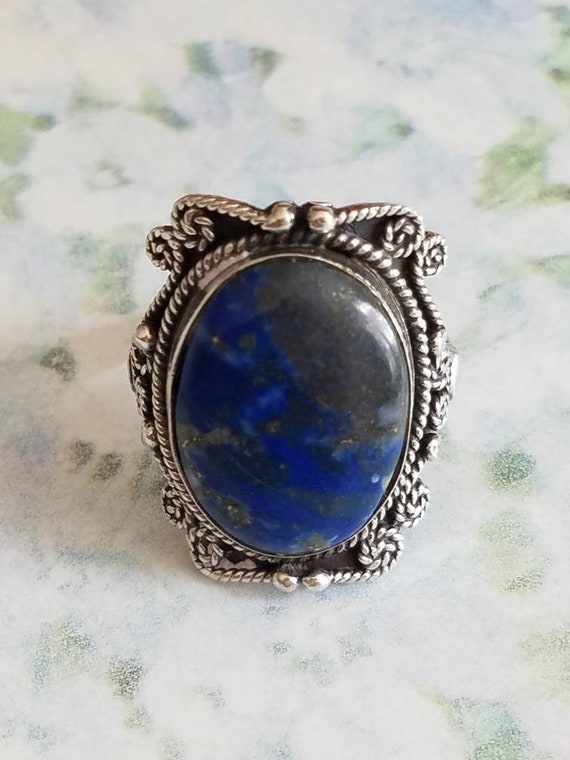 Vintage Sterling Silver and Blue Stone Bezel Ring… - image 8