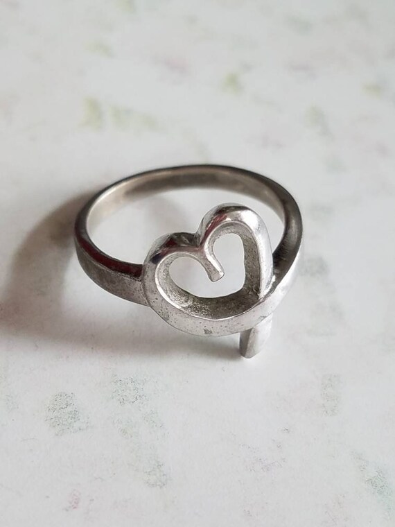 Vintage Sterling Silver Heart Ring 925 Promise Ri… - image 9