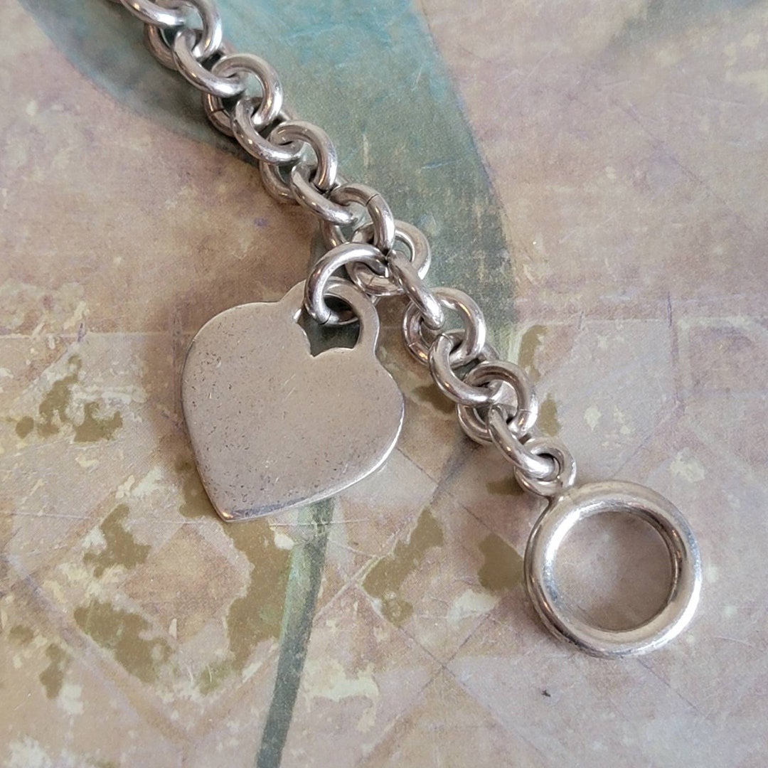 Vintage Sterling Silver 925 Toggle Clasp Bracelet and Heart