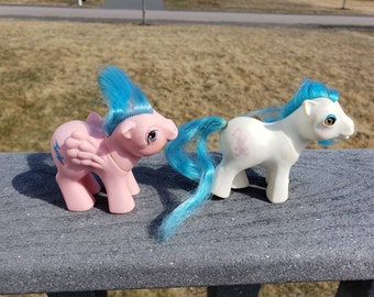 Vintage Lot of 2 My Little Ponies Beddy Bye Eye Baby Ponies and Pegasus Baby Firefly As Is 1980s Hasbro Gen 1 First Generation Cutie Marks