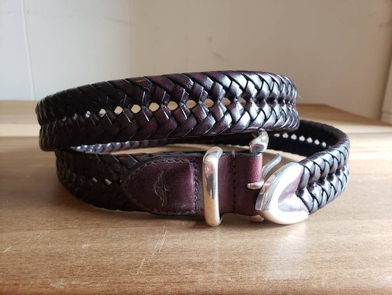 Vintage Brown Leather Bonded Lacing Belt Size 36 Unisex Silver Tone Buckle 1980s