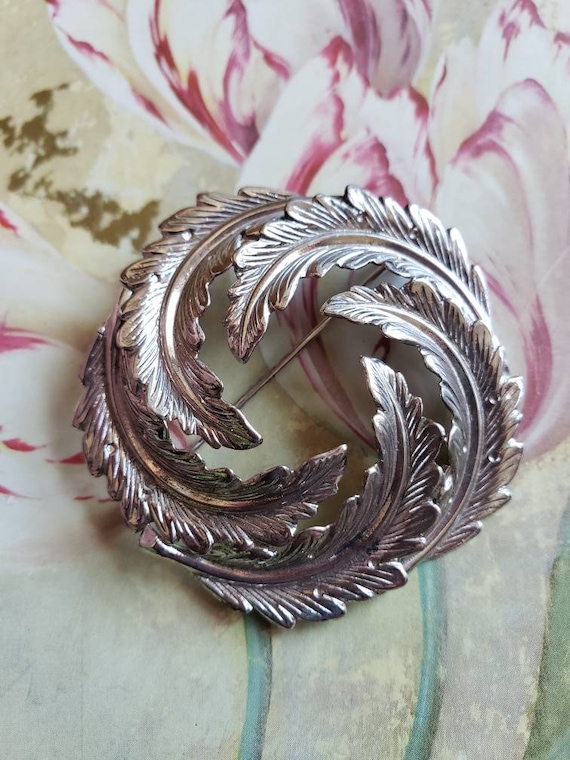 Vintage Beau Sterling Silver Leaf or Feather Wrea… - image 1