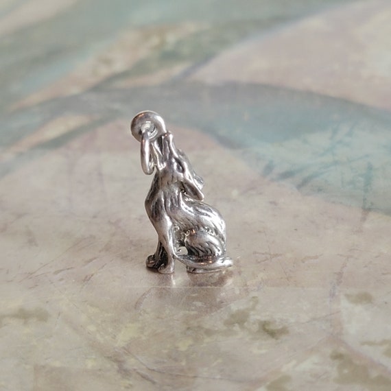 Vintage Sterling Silver Howling Coyote Pendant or… - image 10