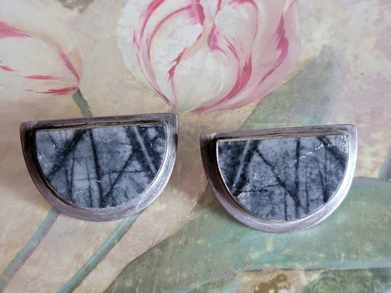 Vintage Elyse Sterling Silver and Gray Agate Gray… - image 1