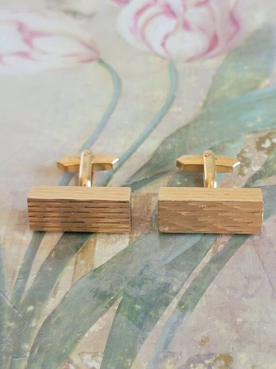 Vintage Rectangular Cufflinks: Black & Gold Tone,… - image 10