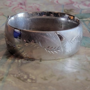 Vintage Sterling Silver Etched Bangle Bracelet Hinged Jewelry 925 As Is