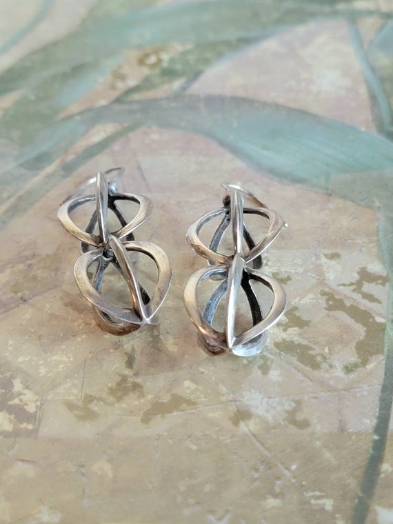 Vintage Sterling Silver Drop Double Earrings Pier… - image 8