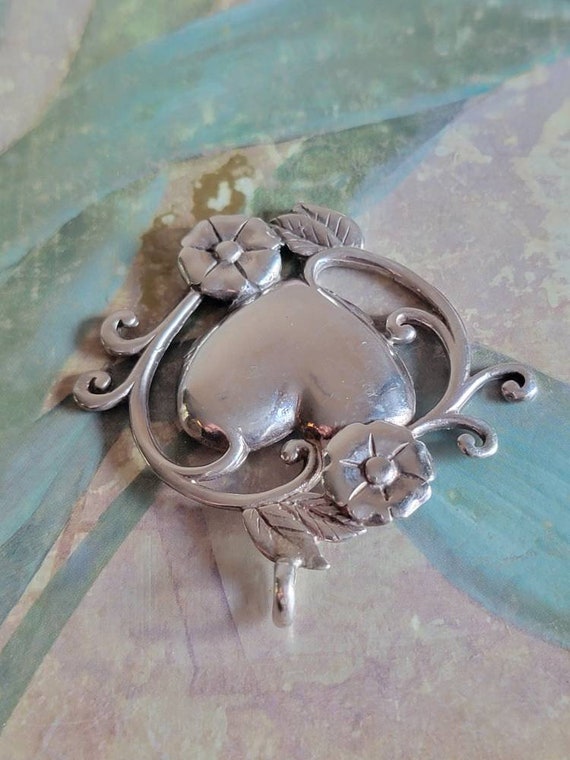 Vintage Jezlaine Sterling Heart with Flowers and … - image 5