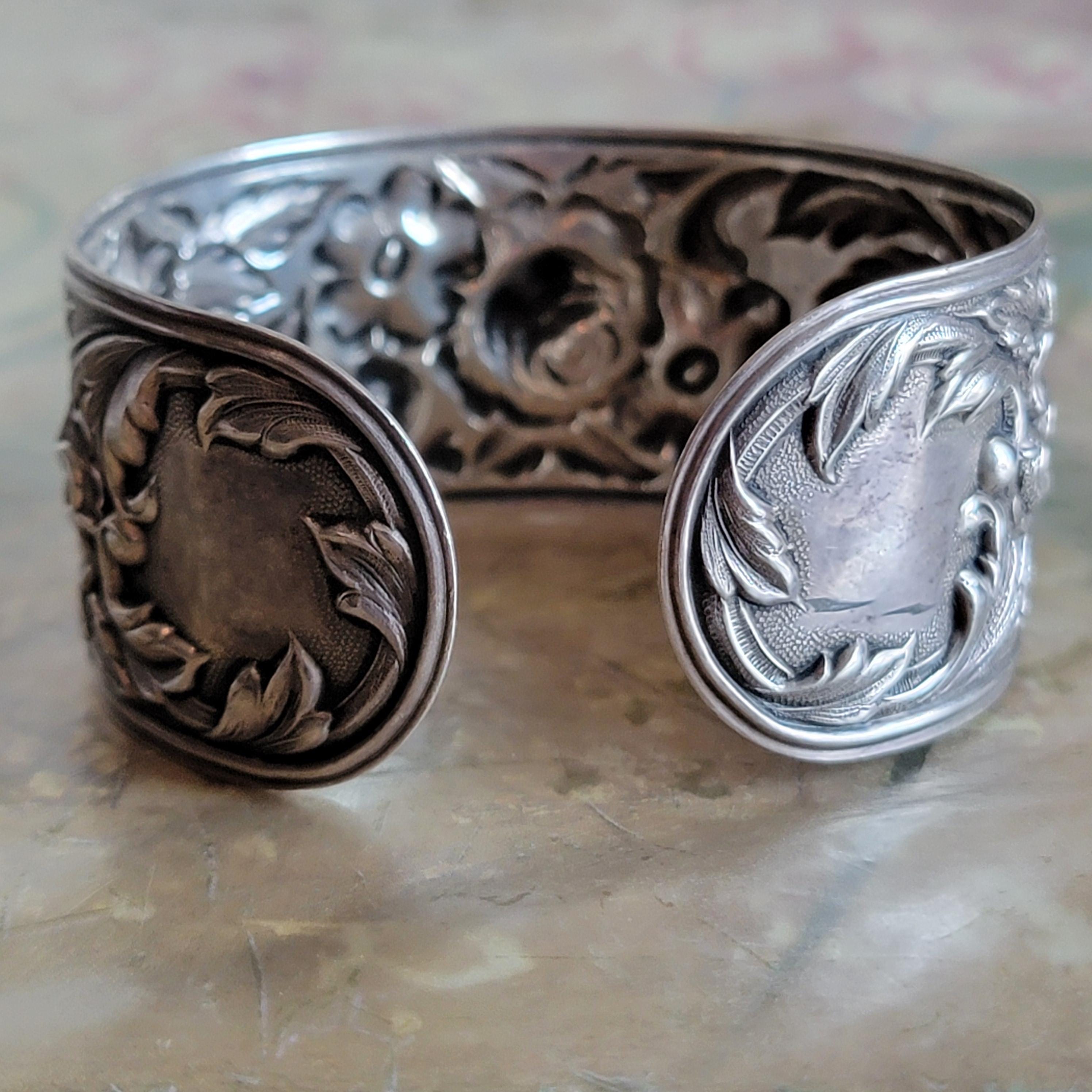 Vintage Signed S Kirk & Son Sterling Silver Flower Floral Cuff