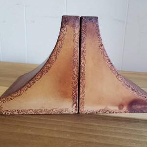Vintage Set of Leather Book Ends Made in Italy Felt Water Stained As Is