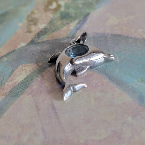 Vintage Sterling Silver and Blue Gemstone Dolphin… - image 4