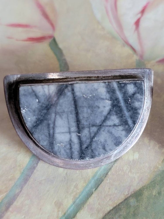 Vintage Elyse Sterling Silver and Gray Agate Gray… - image 2