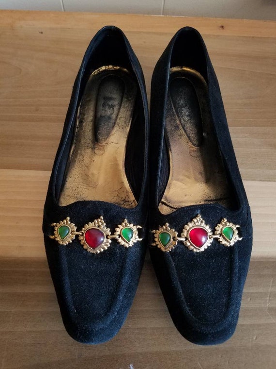 Vintage Joan and David Black Suede Flats with Gol… - image 4