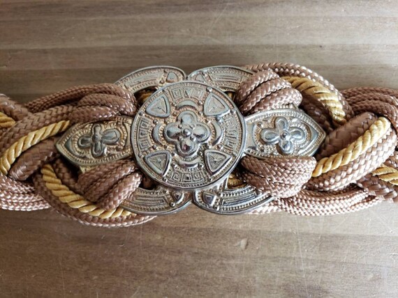 Vintage Light Brown and Gold Cord Gold Tone Medallion Woven  display picture 2