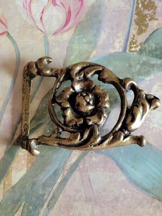 Vintage Floral Belt Buckle Solid Brass Accessory