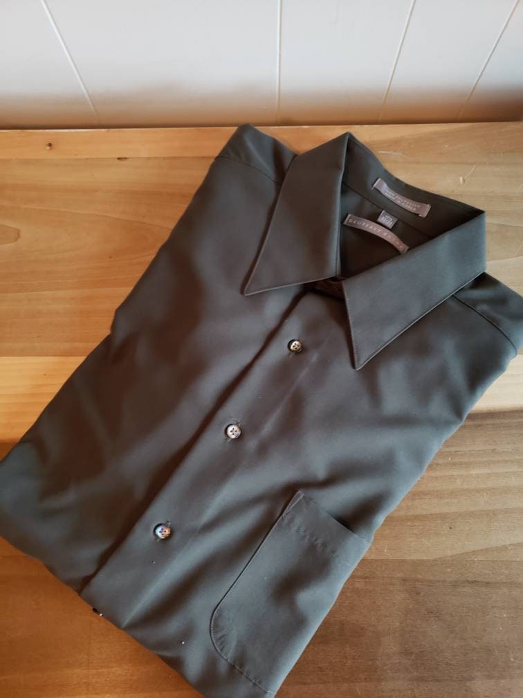 Vintage Geoffrey Beene Olive Green Dress Camisa manga larga 1990s Hombre Botones Cuello Talla 17.5 32 33 Etsy Espana