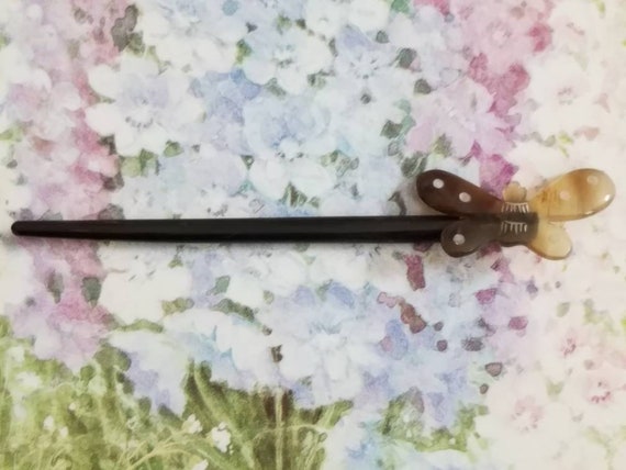 SALE Vintage Wooden Butterfly Hair Stick 1980s Ha… - image 3