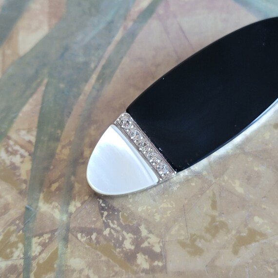 Vintage Oval Mother of Pearl Black and Rhinestone… - image 9