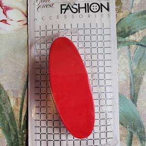 Vintage Gold Crest Red Oval Hair Barrette - 1980s French Clip