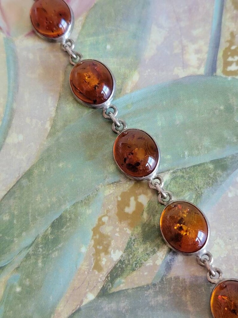 Vintage Sterling Silver and Amber Bracelet Oval