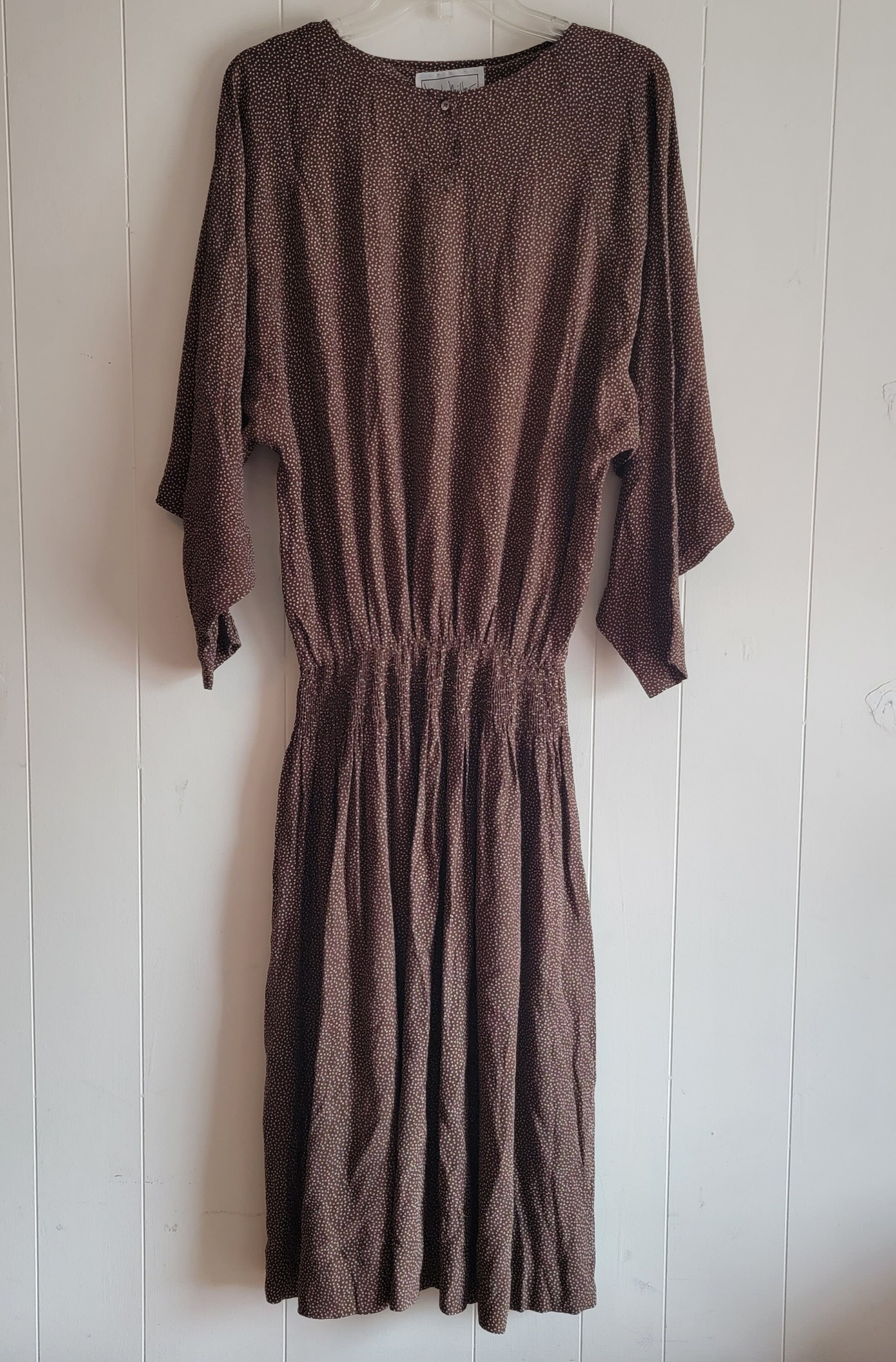 RESERVED Vintage Nicole Miller Brown Dress With Cream Print Dolman Sleeve Elastic Waist - Etsy RESERVED Vintage Nicole Miller Brown Dress With Cream Print Dolman Sleeve Elastic Waist - Etsy