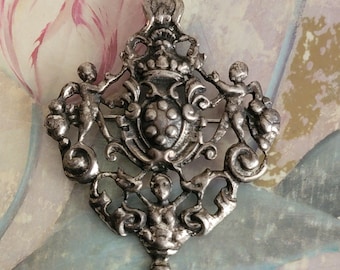 Vintage Sterling Silver Cherub Brooch or Pin Pendant