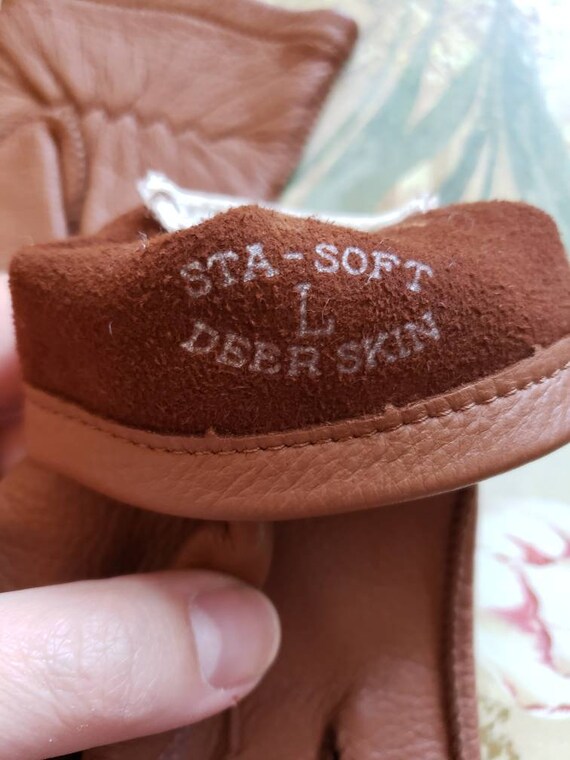 Vintage Sta-Soft Deer Skin Leather Size L Tan Dri… - image 7
