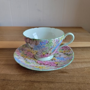 Vintage Shelley England Fine Bone China Tea Cup Teacup and Saucer Set Rock Garden