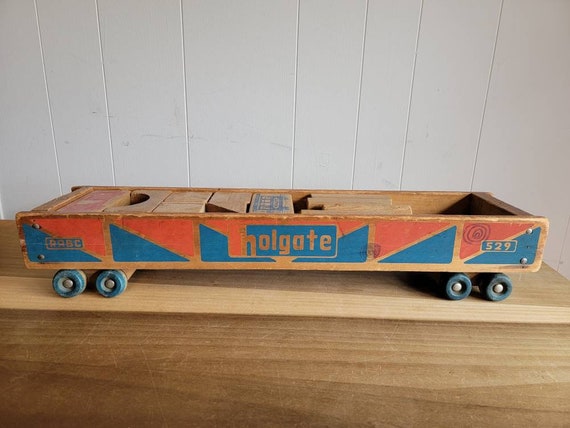 80s エルエルビーン HOLGATE TOYS 木製 積み木 トイ アメリカ製 Vintage Holgate Wood Wooden Toy Building Blocks Train Locomotive