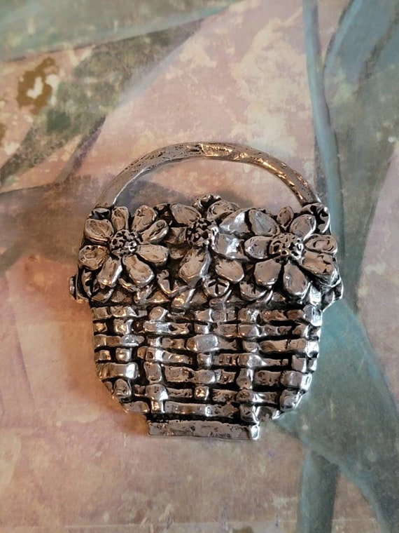 Vintage Sheridan Pewter Basket Brooch Pin