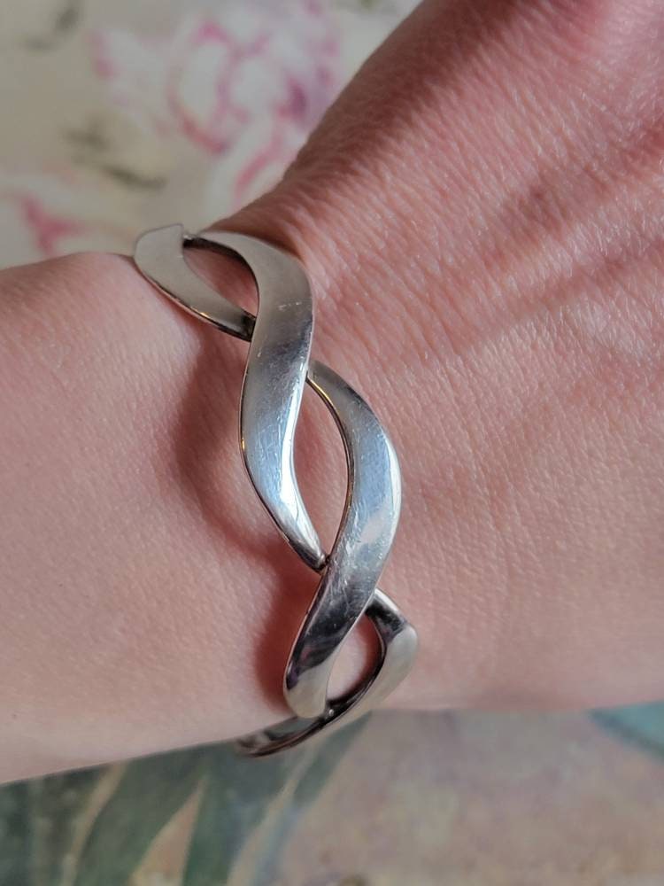 アクセサリー Mexico Vintage Twist Wave Bracelet 925 Vintage Sterling Silver 925 Twist Wave Cuff Bracelet Made in