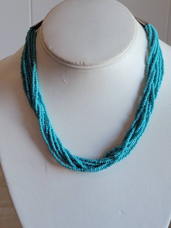 Vintage Sterling Silver and Turquoise Seed Bead N… - image 10