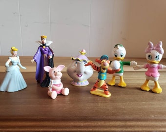 Vintage Lot of 7 Disney Toys 1990s Cinderella Evil Queen Piglet Tigger Mrs Potts Louie Duck Figures Figurines As Is